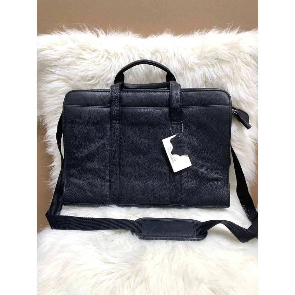 MAPLE LEAF ACCESSORIES Black Pebbled Leather Briefbag Business Laptop School Bag